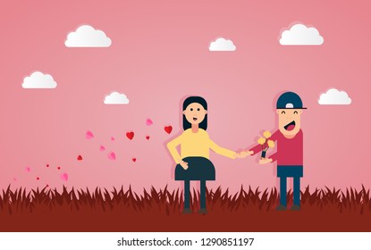 Happy Valentines Day and Happy Marry, on abstract background lat design style vector graphic illustration