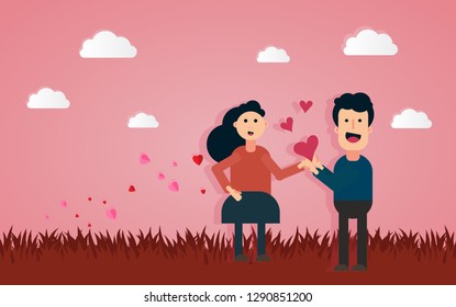 Happy Valentines Day and Happy Marry, on abstract background lat design style vector graphic illustration