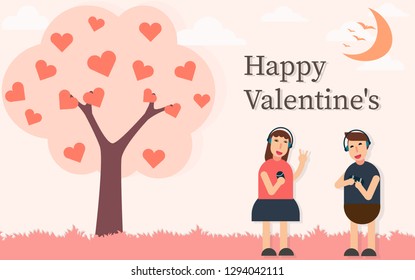 Happy Valentines Day and Happy Marry, on abstract background lat design style vector graphic illustration
