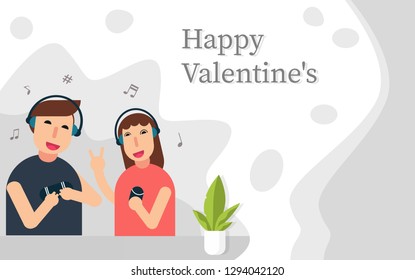 Happy Valentines Day and Happy Marry, on abstract background lat design style vector graphic illustration
