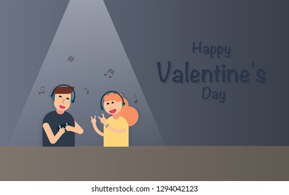 Happy Valentines Day and Happy Marry, on abstract background lat design style vector graphic illustration
