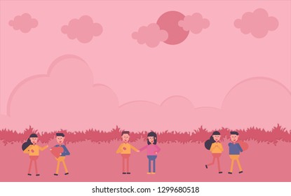 Happy Valentines Day and Happy Marry, on abstract background lat design style vector graphic illustration
