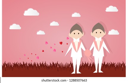 Happy Valentines Day and Happy Marry,Gay lovely, on abstract background lat design style vector graphic illustration