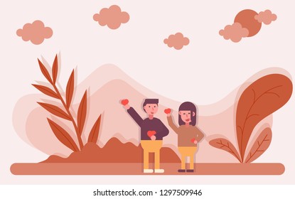 Happy Valentines Day and Happy Marry,Gay lovely, on abstract background flat design style vector graphic illustration
