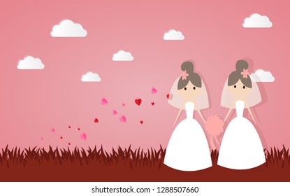 Happy Valentines Day and Happy Marry,Lesbian Couple, on abstract background lat design style vector graphic illustration