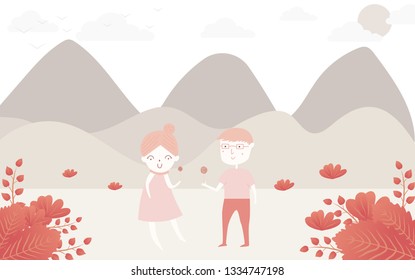 Happy Valentines Day and Happy Marry,Lesbian Couple, on abstract background lat design style vector graphic illustration
