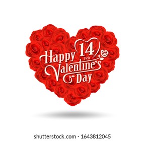 Happy Valentines Day message design on rose heart shape background, vector illustration