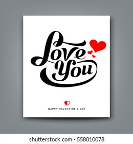 Happy Valentine's day message love you on white paper background, vector illustration
