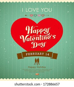 Happy Valentine's day message, red heart vintage banner design background, vector illustration