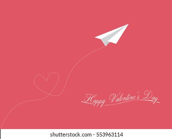 Happy Valentine's Day Minimal Flying Airplane Design Vector Background