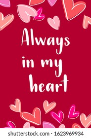 Happy Valentine's Day. Modern calligraphy style handwritten lettering. Vector illustration for cards, leaflets or banners on red background.