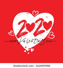 Happy Valentine's Day modern calligraphy. Big drawn Red heart 2020. Holiday handwritten banner. Valentines day typography print, postcard and more. Vector illustration
