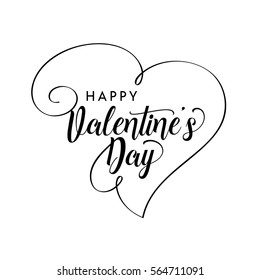 Happy Valentines Day modern calligraphy lettering in heart shape. Vector illustration for greeting cards, typographic design isolated on white background.