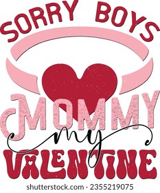 Happy Valentine's Day Mom Love Sublimation Print Design Graphics.  Heart Red Bold Wavy Typography For Printing on Clothing and Fashion Apparels.