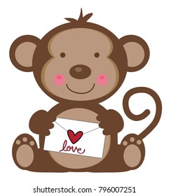 Happy Valentines Day Monkey and Letter