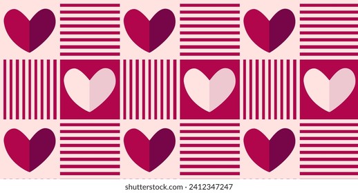 Happy Valentine's Day. Mosaic geometric pattern in Scandinavian style. Seamless vector.Bauhaus pattern abstract geometric.