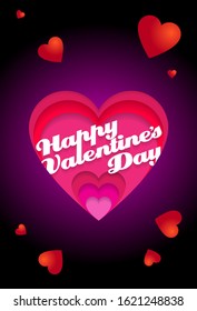 Happy Valentines Day. Multilayered greeting card with a slot in the shape of a heart.