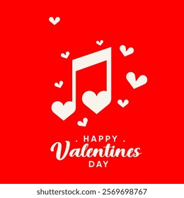 Happy Valentines Day Music Note Hearts Red Love Design