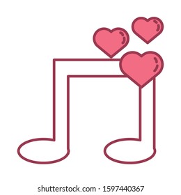 happy valentines day music notes with hearts vector illustration design