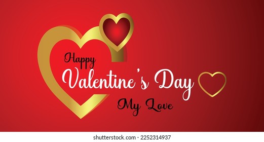 Happy Valentine's Day My Love vector Art, Valentine's Day Banner 3D Style Modern Heart Shape With Red Background And Black White Text