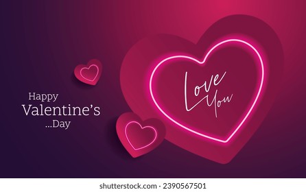Happy Valentine's Day neon background. dark light background minimal style for branding product presentation on valentine's day. mock-up scene with empty space. vector illustration