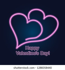 Happy Valentines Day neon card. Neon hearts symbol. EPS10. Vector.