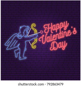 Happy Valentines day. Neon sign, banner for Valentines Day celebrate. Vector illustration.