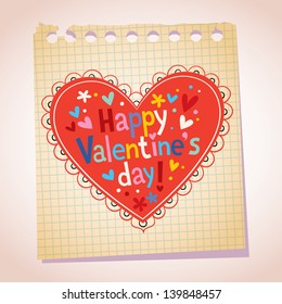 Happy Valentine's day note paper cartoon illustration