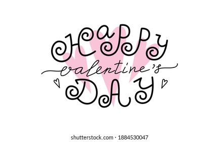 Happy Valentine's Day on the background of hearts. Postcard with handwritten letters. Vector.