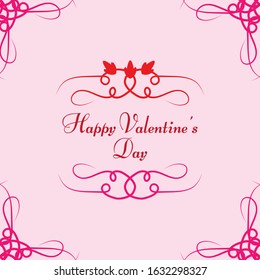 Happy Valentine's Day on pink Background with Square Frame-Vector illustration