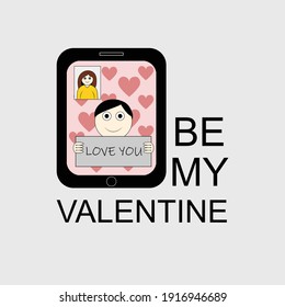 Happy Valentine's Day on video call theme. Be My Valentine Design Illustration.