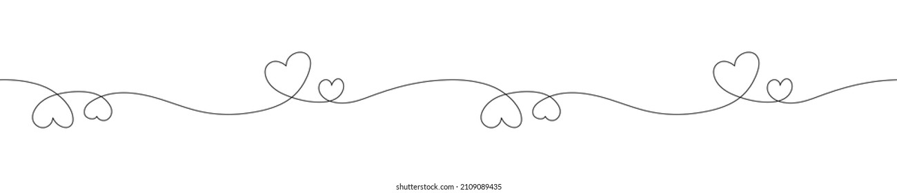Happy Valentines Day. One line. Double hearts. Continuous line art. Decoration element. Love word sign symbol. White background.