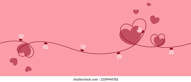 Happy Valentines Day. One line. Double hearts. Glowing lamp light bulb. Continuous line art. Decoration element. Love word sign symbol. White background. svg