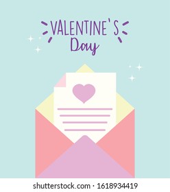 happy valentines day, open envelope message paper celebration vector illustration