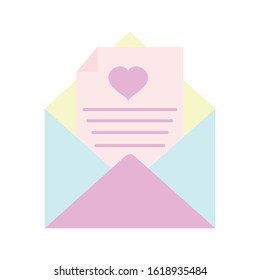 happy valentines day, open envelope message paper love celebration vector illustration