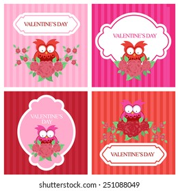 Happy valentines day with owls. vector illustration