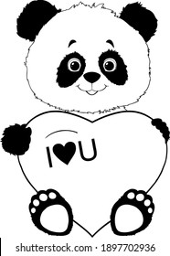 Happy Valentine's Day with panda holding a Heart Love. Smiling Animal character for congratulation with wedding, birthday card and poster. Panda vector illustration in cartoon style. Isolated clipart