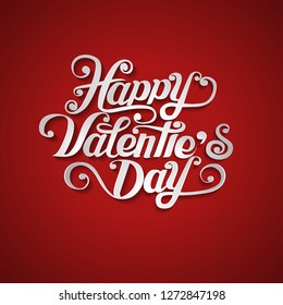 Happy Valentine's Day paper cut design card template. Creative typography for holiday greetings. Vector illustration.