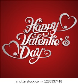 Happy Valentine's Day paper cut design card template. Creative typography for holiday greetings. Vector illustration. 