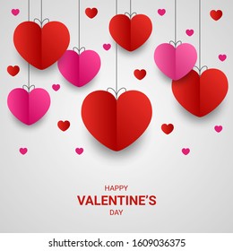 Happy valentines day paper cut style with colorful heart shape in white background