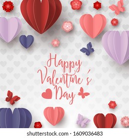 Happy valentines day paper cut style with colorful heart shape in white background