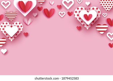 Happy Valentine's Day with paper cut heart. Flying Love Hearts. Romantic holiday. Space for text. February 14