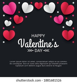 Happy valentines day paper cut style with colorful heart shape in black background