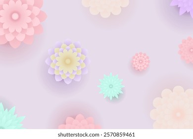 Happy Valentine's day in paper cut style. Pink Valentine card. Valentine background with flowers, sakura and leaves. Illustration, graphic design, banner, poster, postcard, gift, wallpaper, cute frame