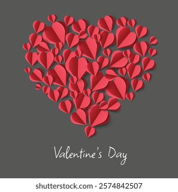 Happy Valentine's Day Paper Cut Heart With Text. Trendy Banner with Paper Cut Heart. Modern Card with 3D Elements for Valentine's, Mother's, Women Day, Sale, Advertisement, Web, Cover, Poster, Banner.
