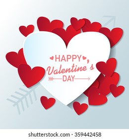 Happy Valentine's day paper cut red heart on gray background vector illustration.