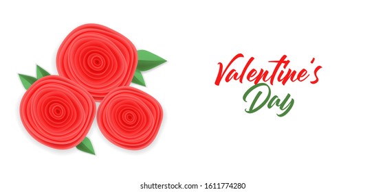 Happy Valentine's Day, paper rose, celebration banner, love card, wedding invitation, paper flower, sale background vector  illustration