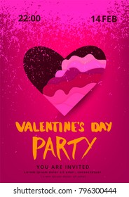 Happy Valentine's Day Party Banner with Paper Cut Shape. Template for Graphic Design - Invitation, Poster, Flyer, Brochure, Card. Vector Illustration