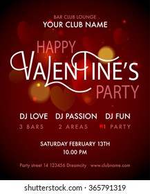 Happy Valentine's Day Party Flyer. Hand drawn lettering typography text, badge,icon. Celebration poster, card, postcard, invitation, banner. Romantic quote vector background. Holiday calligraphy