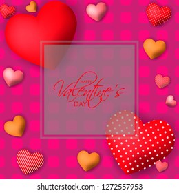 Happy Valentines Day party invitation with red hearts